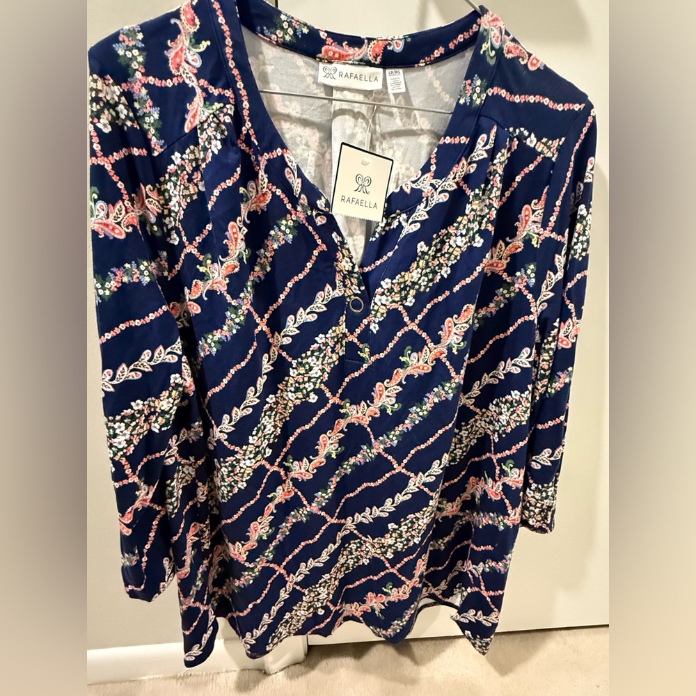 NWT Rafaella Women's Blue and Pink Floral Top